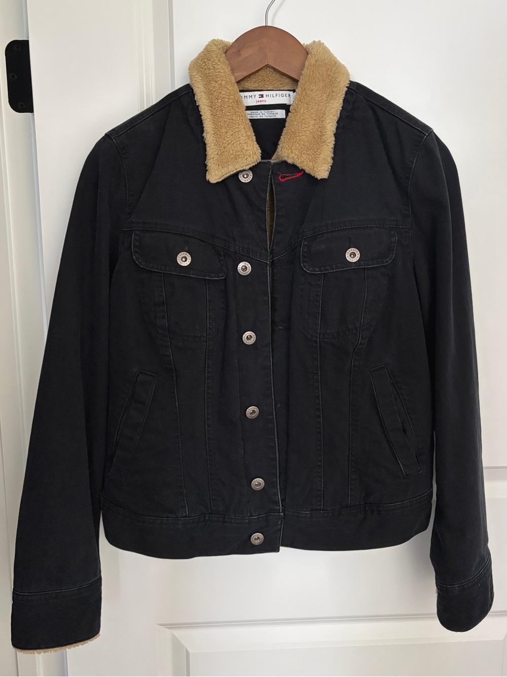 Vintage Tommy Hilfiger Black Jean Sherpa Collar Jacket